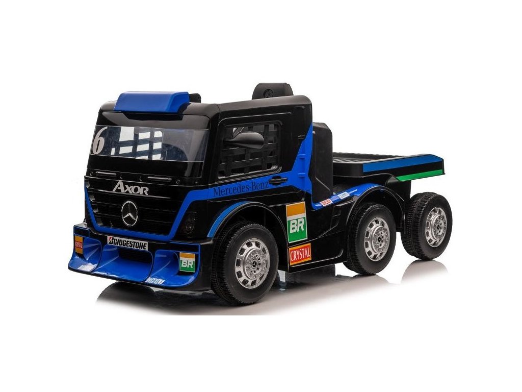 recenze Dětský elektrický kamion Mercedes Axor LCD MP4 s návěsem modrý - ElektrickéAutíčko.cz