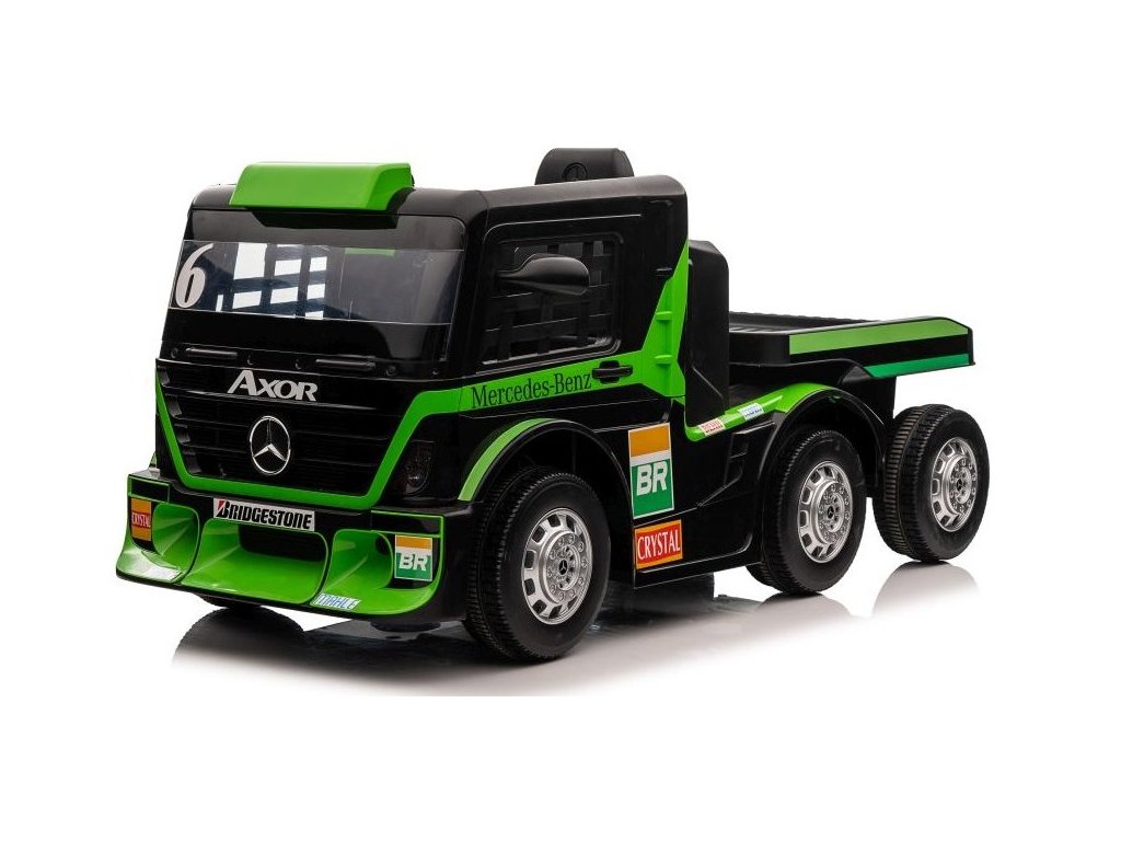 recenze Dětský elektrický kamion Mercedes Axor LCD MP4 s návěsem zelený - ElektrickéAutíčko.cz
