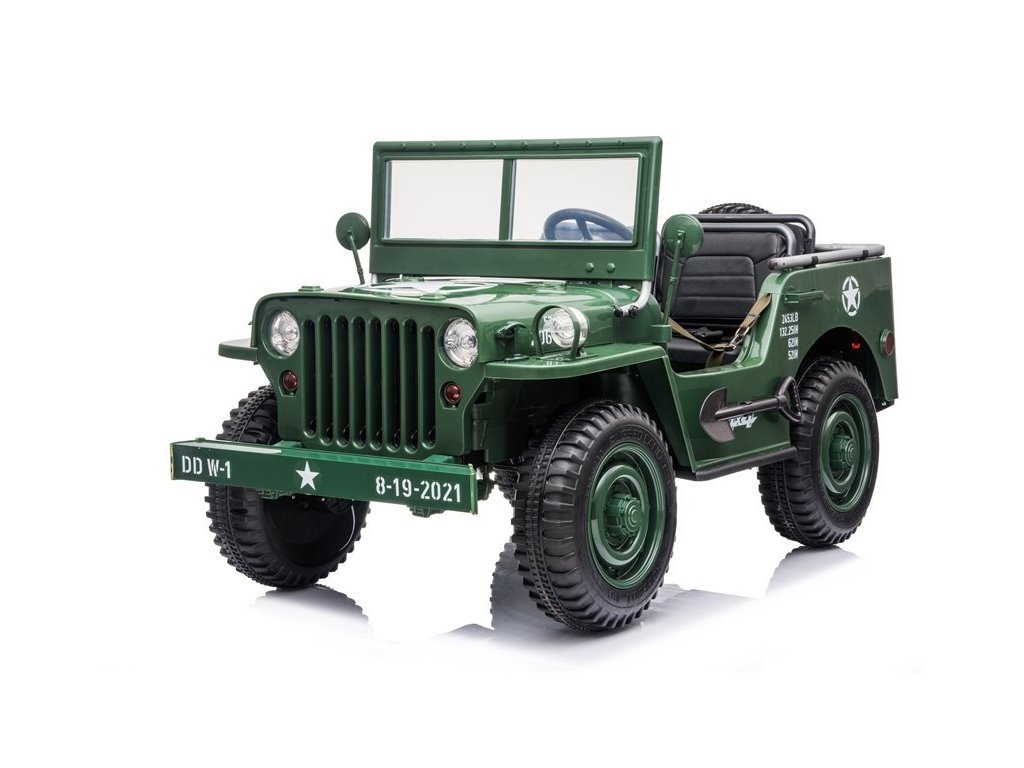 recenze Dětský elektrický vojenský Jeep Willys 4x4 třímístný zelený - ElektrickéAutíčko.cz